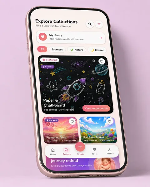 Explore Collections screen in Pregnancy Tickers