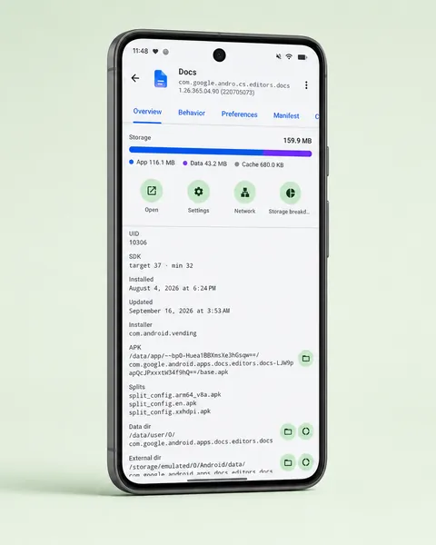 App detail screen in Storage Studio